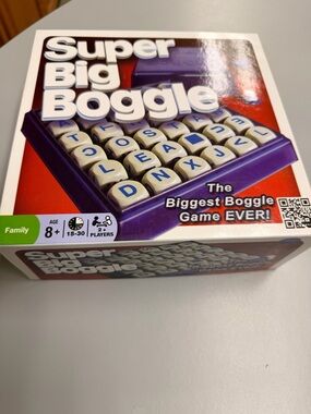 Super Big Boggle Word Game - Purple & Cream Box